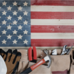 A flag with a labor worker's tools